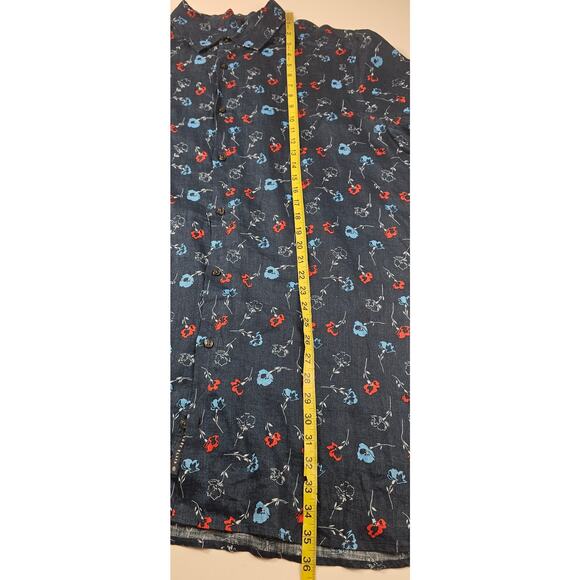 Red white blue patriotic Floral Print Linen Short Sleeve Button Down XLT XL TALL - Picture 7 of 7